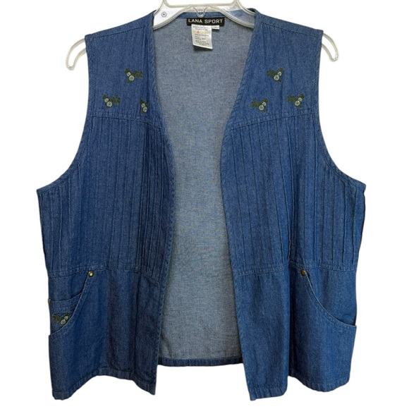 Vintage 90s Floral Embroidered Denim Vest Size Large Grandma Cottage Western - Picture 1 of 8